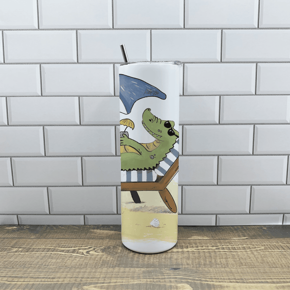 Beach Gator 30 oz Tumbler - Customize it with your town Insulated Mug/Tumbler Blue Poppy Designs Art Only  