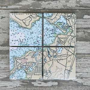Nautical Map Square Sandstone Coasters (with Cork Back) Coasters Blue Poppy Designs Default Title  