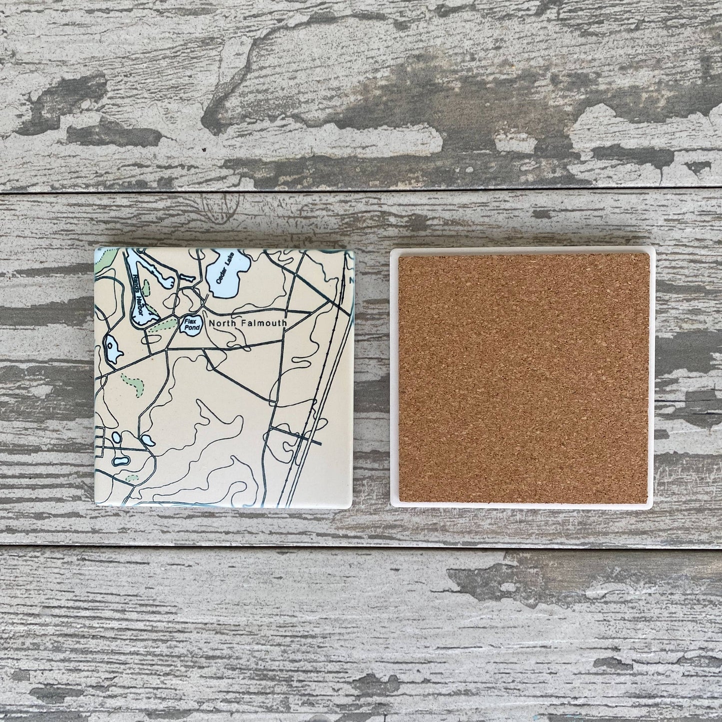 Nautical Map Square Sandstone Coasters (with Cork Back) Coasters Blue Poppy Designs