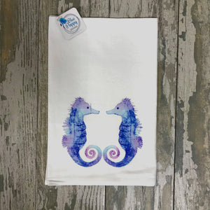 Watercolor Seahorse Kitchen Towel Kitchen Towel/Dishcloth Blue Poppy Designs 27x27 White Art Only