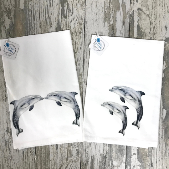 Watercolor Dolphin Kitchen Towel Kitchen Towel/Dishcloth Blue Poppy Designs Mirrored Dolphins