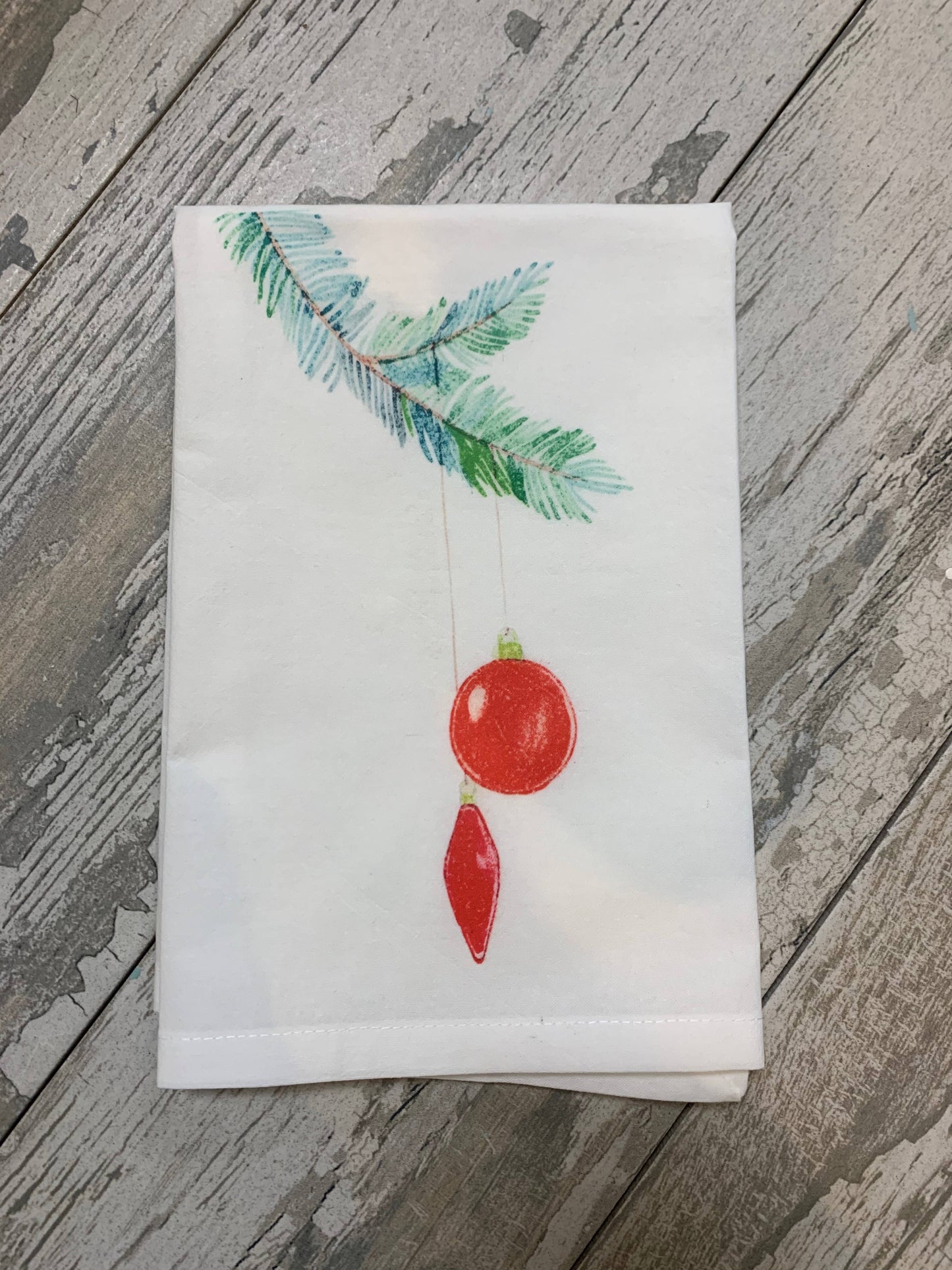 Christmas Ornament Watercolor Kitchen Towel Kitchen Towel/Dishcloth Blue Poppy Designs 27x27 White Art Only