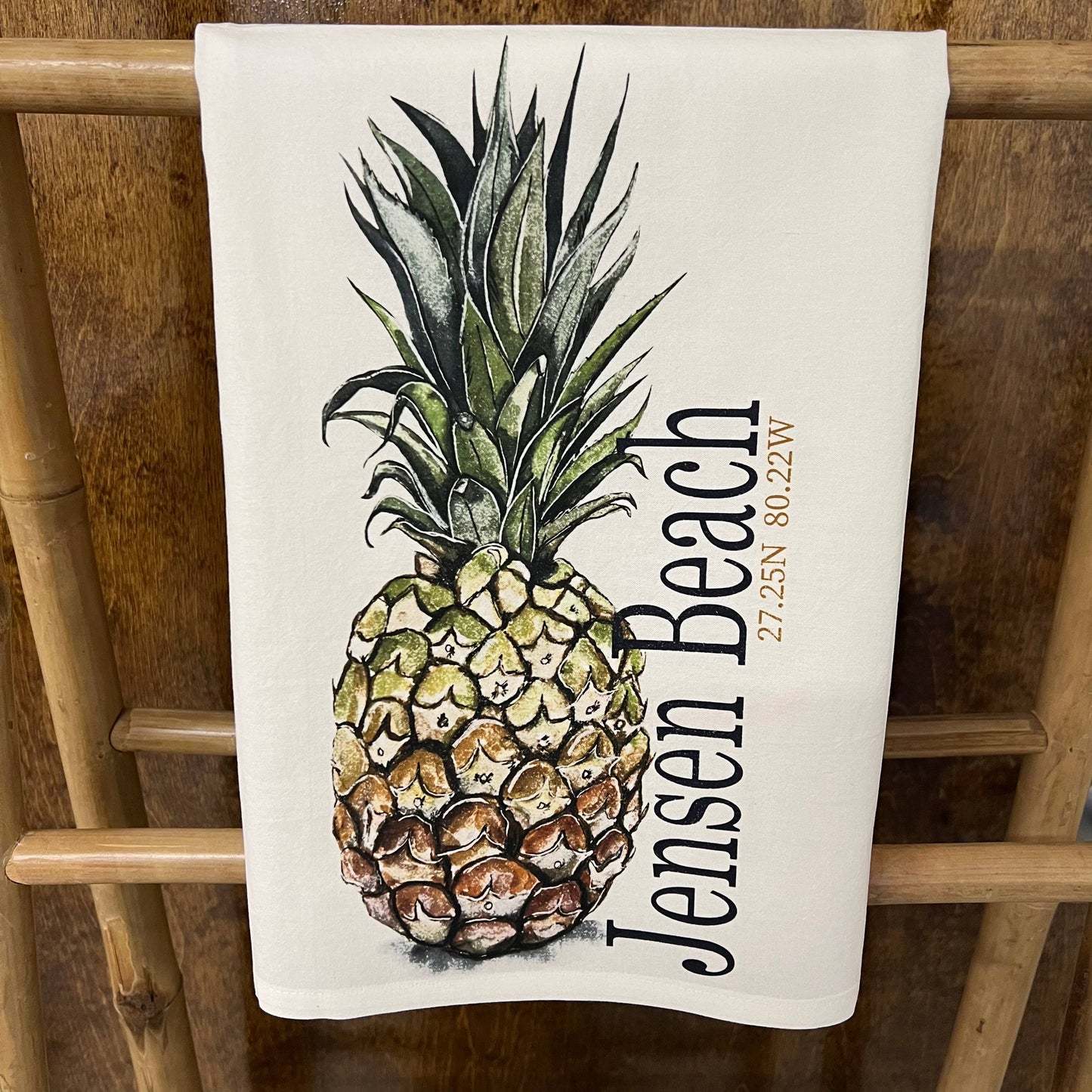 Pineapple (watercolor) 27 x 27 Kitchen Towel Kitchen Towel/Dishcloth Blue Poppy Designs White Your Town (Customized)