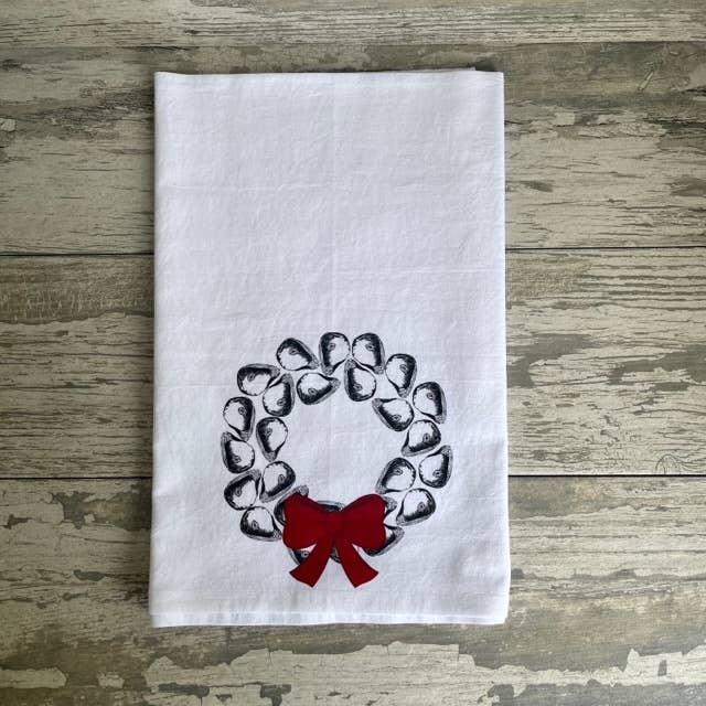 Christmas Watercolor Oyster Wreath Kitchen Towel Kitchen Towel/Dishcloth Blue Poppy Designs
