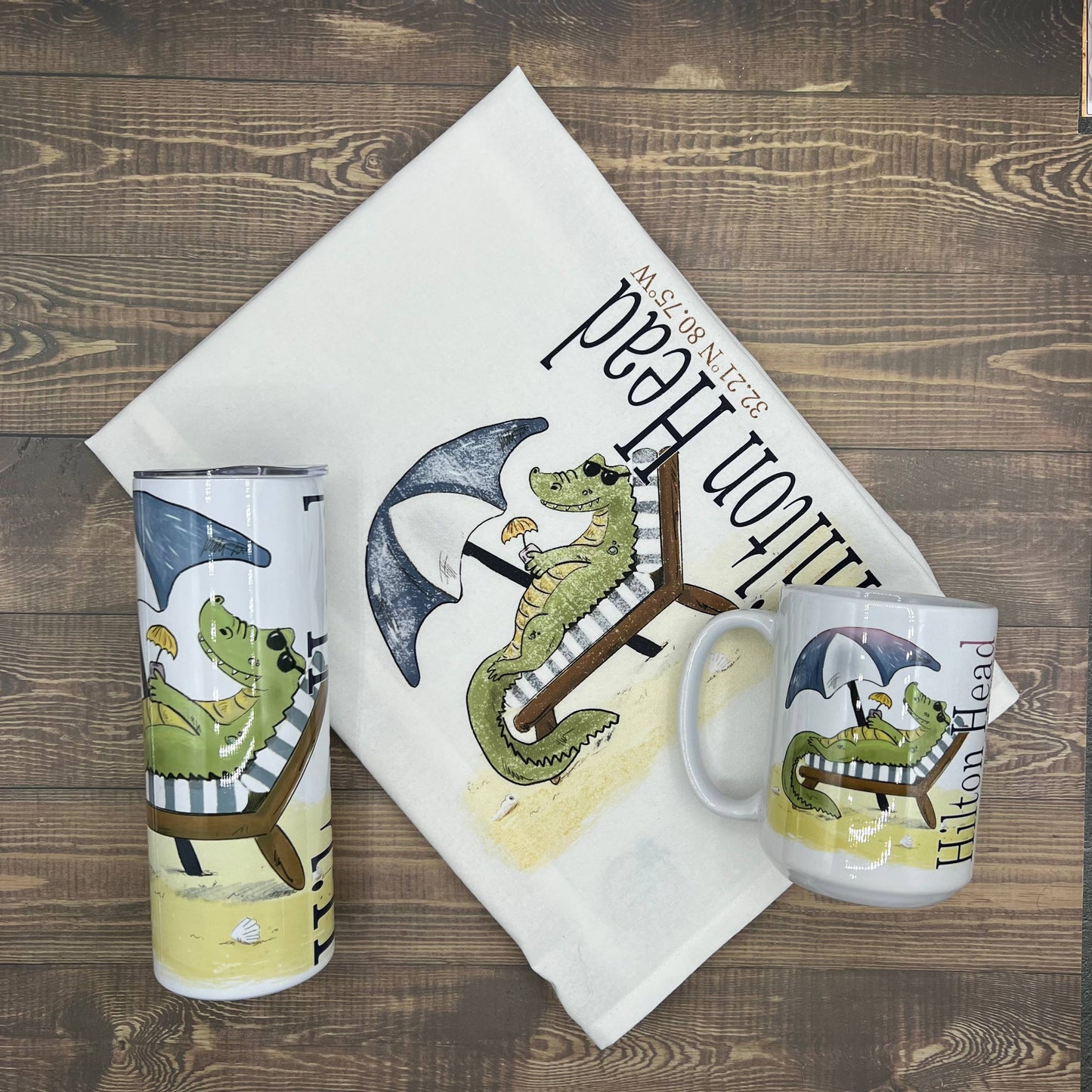 Beach Gator 15 oz Coffee Mug - Customize it with your town Coffee Mug/Cup Blue Poppy Designs
