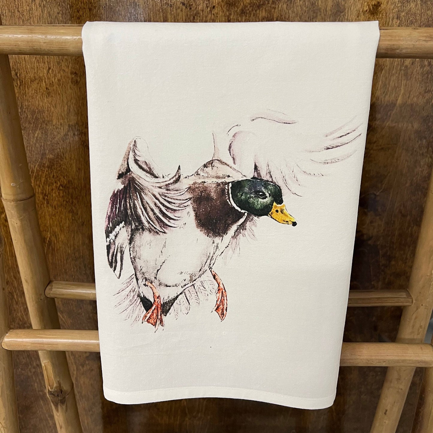 Mallard Duck (watercolor) on a 27 x 27 Kitchen Towel Kitchen Towel/Dishcloth Blue Poppy Designs White Art Only