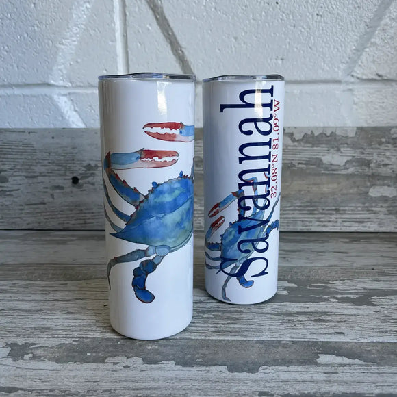 Blue Crab 30 oz Tumbler - Customize it with your town Drinking Glass/Tumbler Blue Poppy Designs   