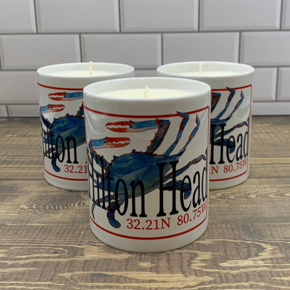 Blue Crab Ceramic Candle - Customize it with your town Jar/Filled Candle Blue Poppy Designs Apples & Maple Bourbon  