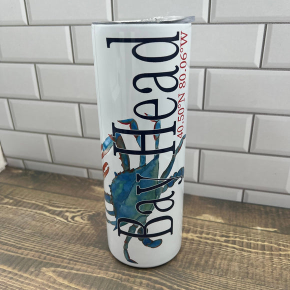20oz Blue Crab Tumbler - Customize it with your town Drinking Glass/Tumbler Blue Poppy Designs   