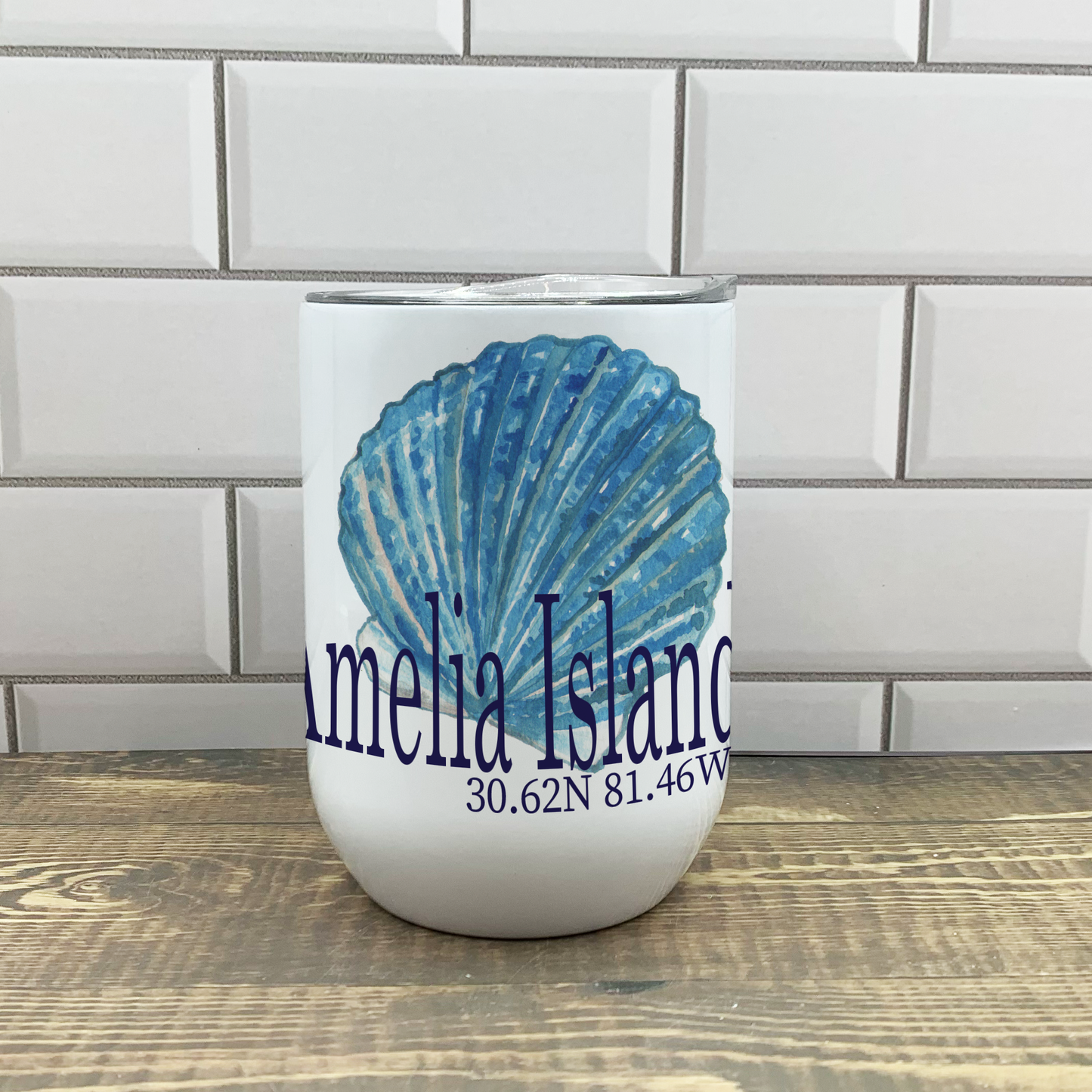 Blue Scallop Wine Tumbler - Customize it with your town Drinking Glass/Tumbler Blue Poppy Designs