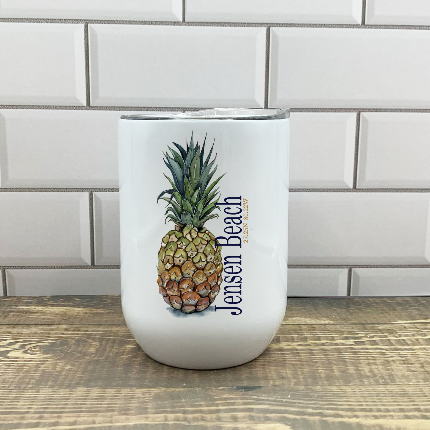 Pineapple Wine Tumbler - Customize it with your town Drinking Glass/Tumbler Blue Poppy Designs
