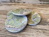 Nautical Map Round Sandstone Coasters (with Cork Back) Coasters Blue Poppy Designs   