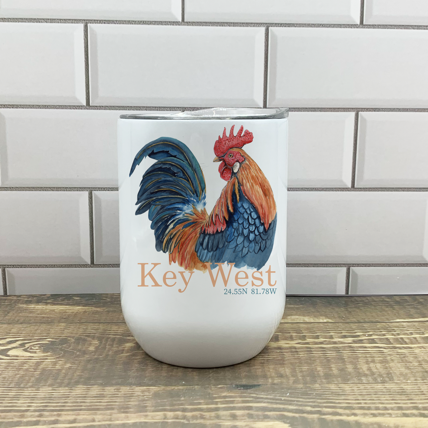 Rooster Wine Tumbler - Customize it with your town Insulated Mug/Tumbler Blue Poppy Designs Art Only