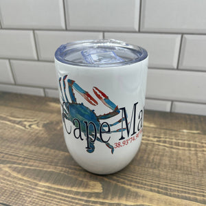 Blue Crab Wine Tumbler - Customize it with your town Drinking Glass/Tumbler Blue Poppy Designs   