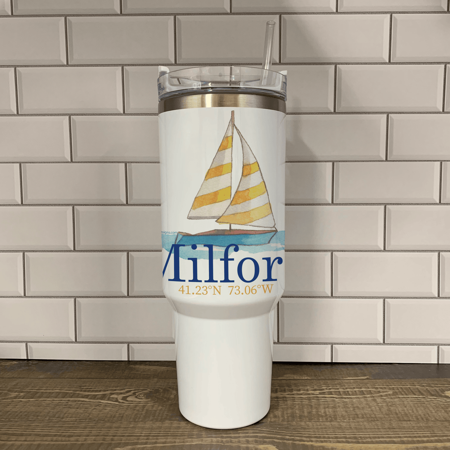 Sailboat 40oz Tumbler - Name Drop with your town Insulated Mug/Tumbler Blue Poppy Designs Art Only