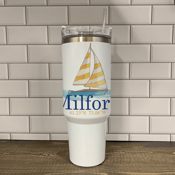 Sailboat 40oz Tumbler - Name Drop with your town Insulated Mug/Tumbler Blue Poppy Designs Art Only  