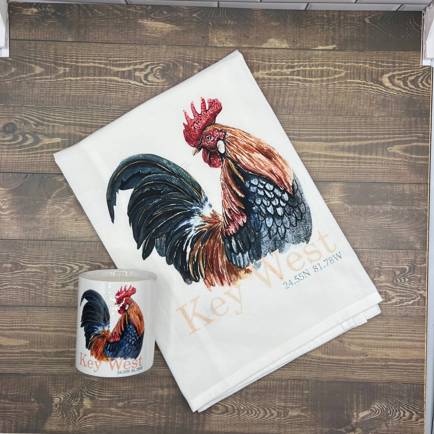 Custom Your Town Rooster (watercolor) 27x27 Kitchen Towel Kitchen Towel/Dishcloth Blue Poppy Designs