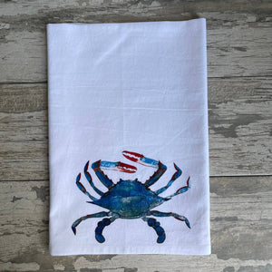 Watercolor Blue Crab 27 x 27 Towel Kitchen Towel/Dishcloth Blue Poppy Designs White Your Town (Customized) 