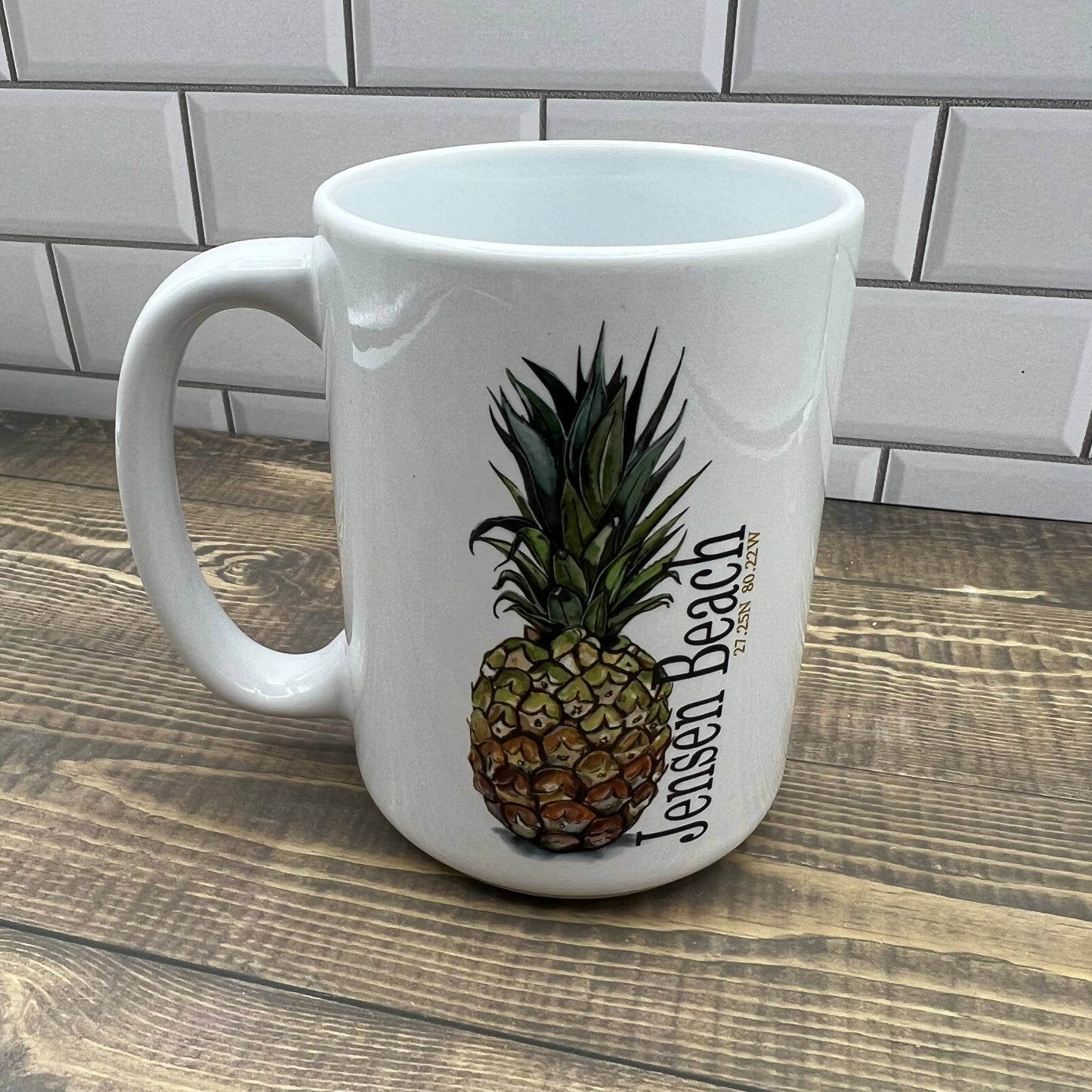 Pineapple 15 oz Coffee Mug - Customize it with your town Coffee Mug/Cup Blue Poppy Designs Art Only