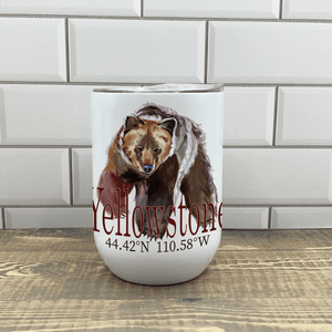 Grizzly Bear Wine Tumbler - Customize it with your town Insulated Mug/Tumbler Blue Poppy Designs Art Only  
