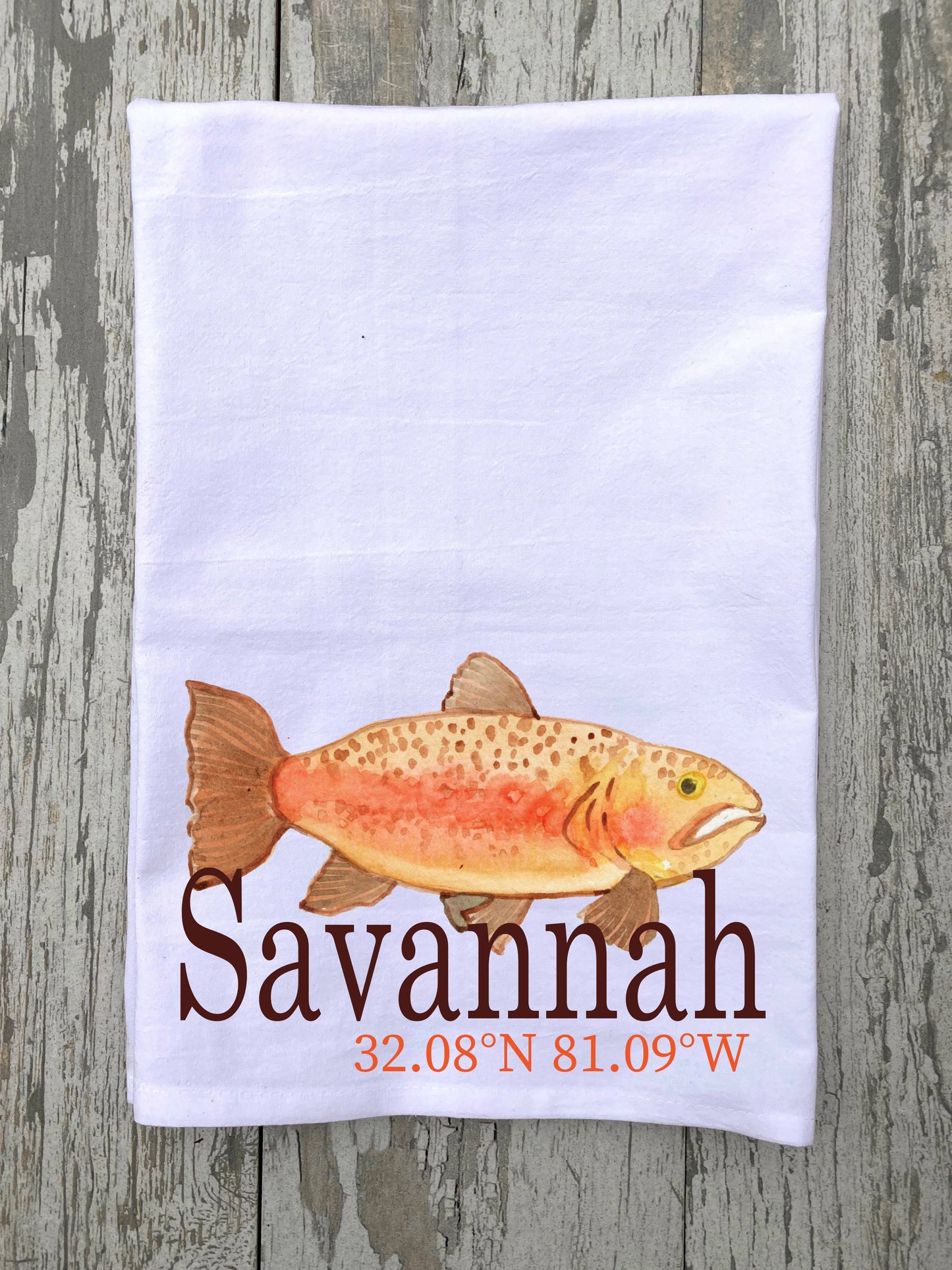 Watercolor Brown Trout Kitchen Towel Kitchen Towel/Dishcloth Blue Poppy Designs 27x27 White Art Only
