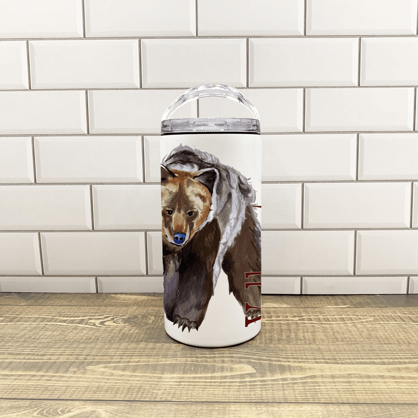 Grizzly Bear 4 in 1 Can Cooler-Customize it with your town Insulated Mug/Tumbler Blue Poppy Designs Art Only