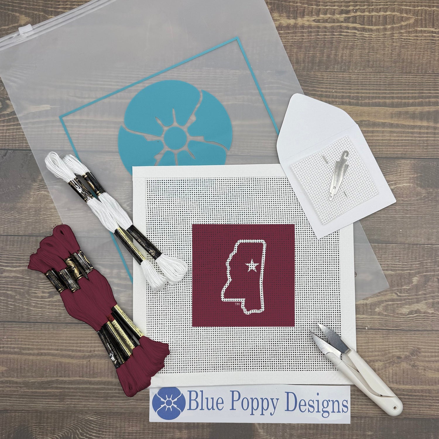 Mississippi State Outline 4x4 Needlepoint Design Needlepoint Kit Blue Poppy Designs