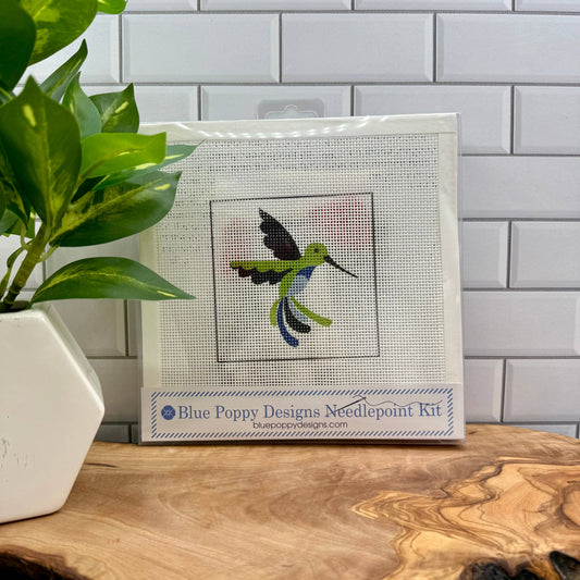 Hummingbird Needlepoint Kit Embroidery/Cross Stitch Supplies Blue Poppy Designs