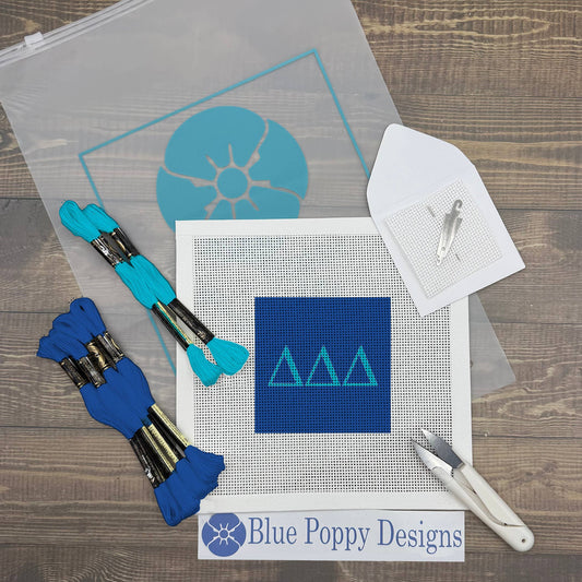 Delta Delta Delta 4x4 Needlepoint Kit Craft Sewing Kit Blue Poppy Designs