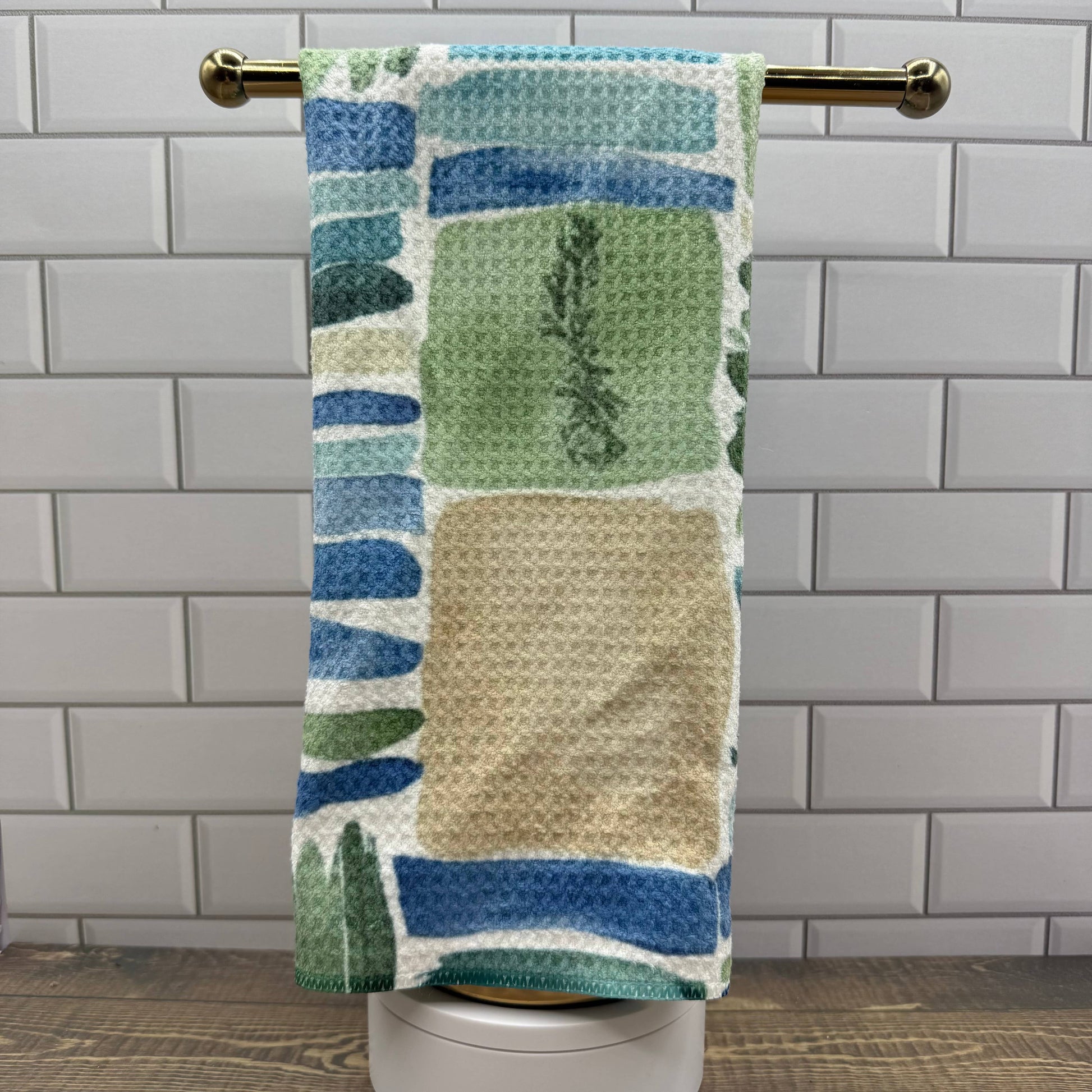 Cool Green and Tan Waffle Kitchen Towel Tea Towel Blue Poppy Designs