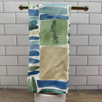 Cool Green and Tan Waffle Kitchen Towel Tea Towel Blue Poppy Designs