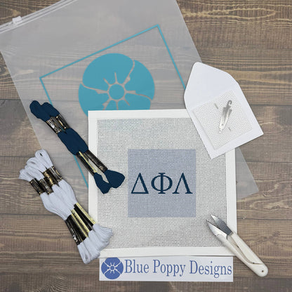 Delta Phi Lambda 4x4 Needlepoint Kit Craft Sewing Kit Blue Poppy Designs