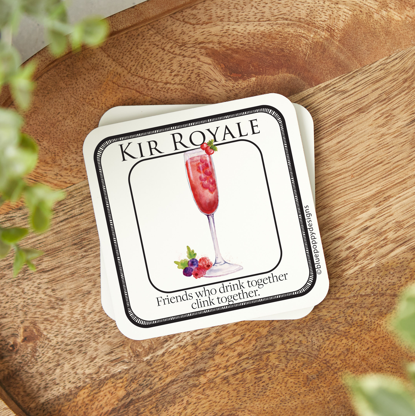 Watercolor Cocktail Coasters with Cork Backs Coasters Blue Poppy Designs Kir Royale  