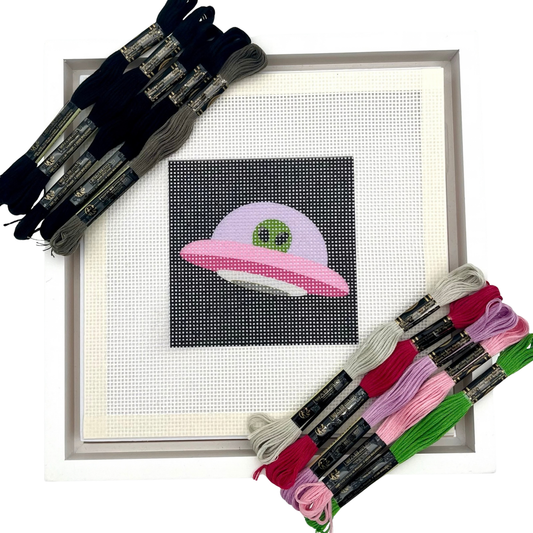 Alien UFO Needlepoint Design Needlepoint Kit Blue Poppy Designs
