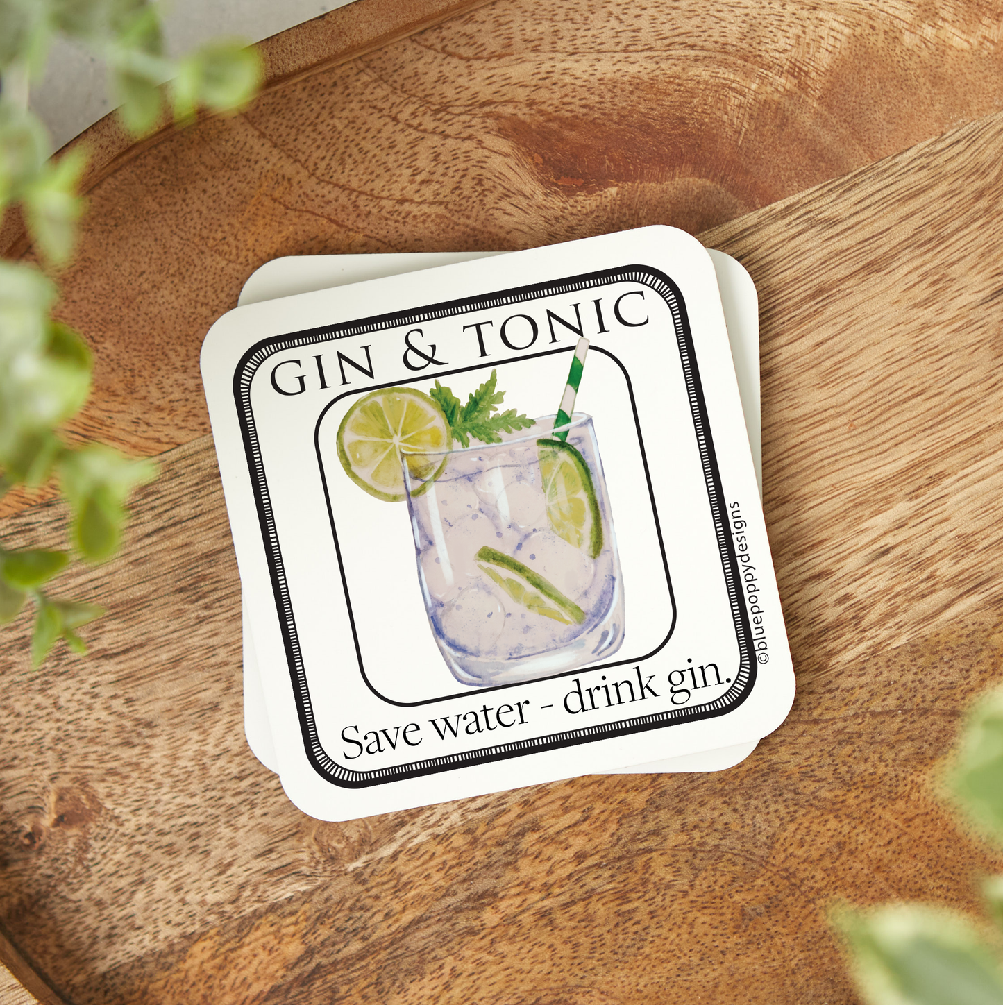 Watercolor Cocktail Coasters with Cork Backs Coasters Blue Poppy Designs Gin & Tonic  