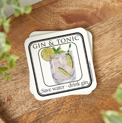 Watercolor Cocktail Coasters with Cork Backs Coasters Blue Poppy Designs Gin & Tonic  