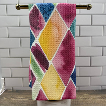 Watercolor Diamonds Waffle Kitchen Towel Tea Towel Blue Poppy Designs