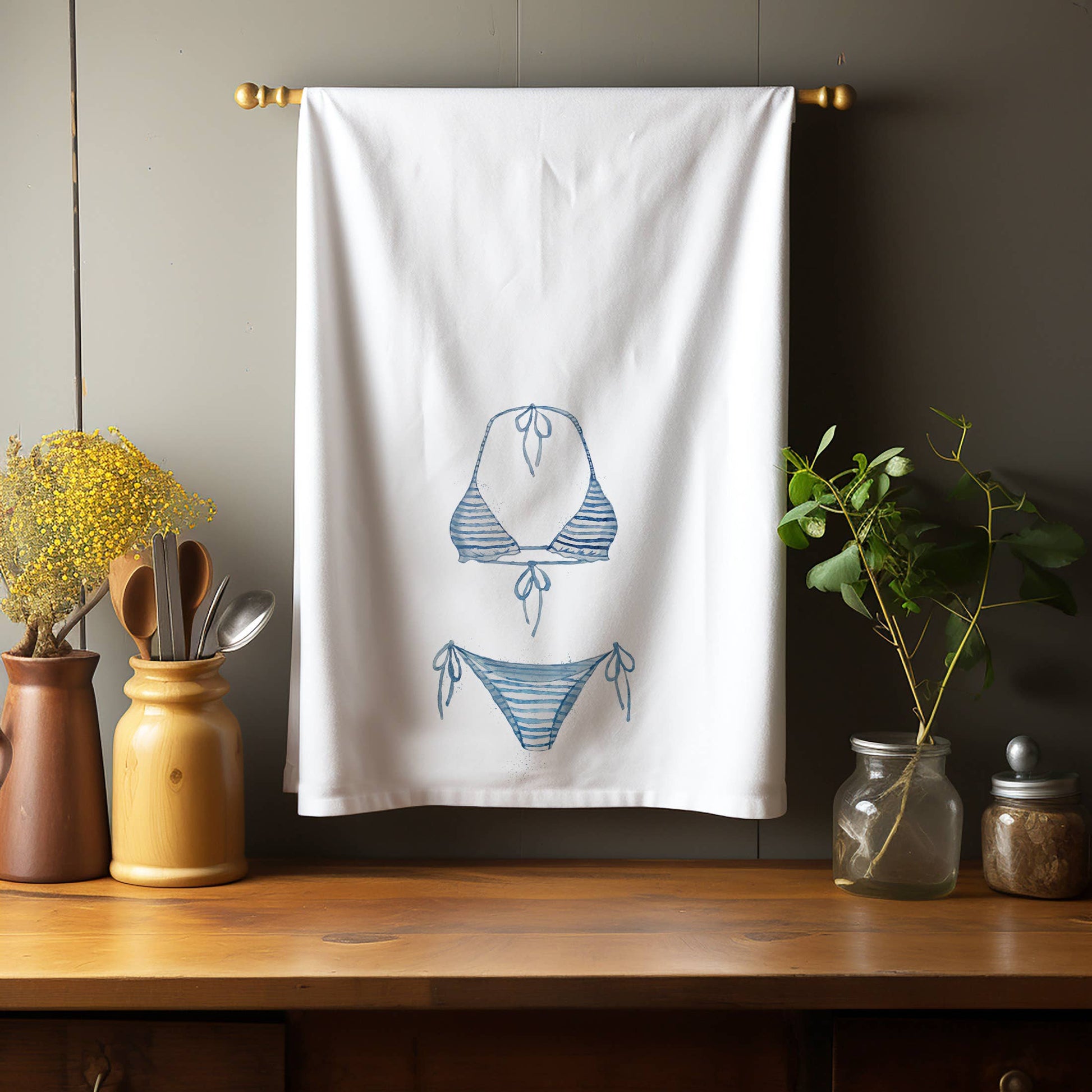 Girls Bathing Suit Kitchen Towel Tea Towel Blue Poppy Designs