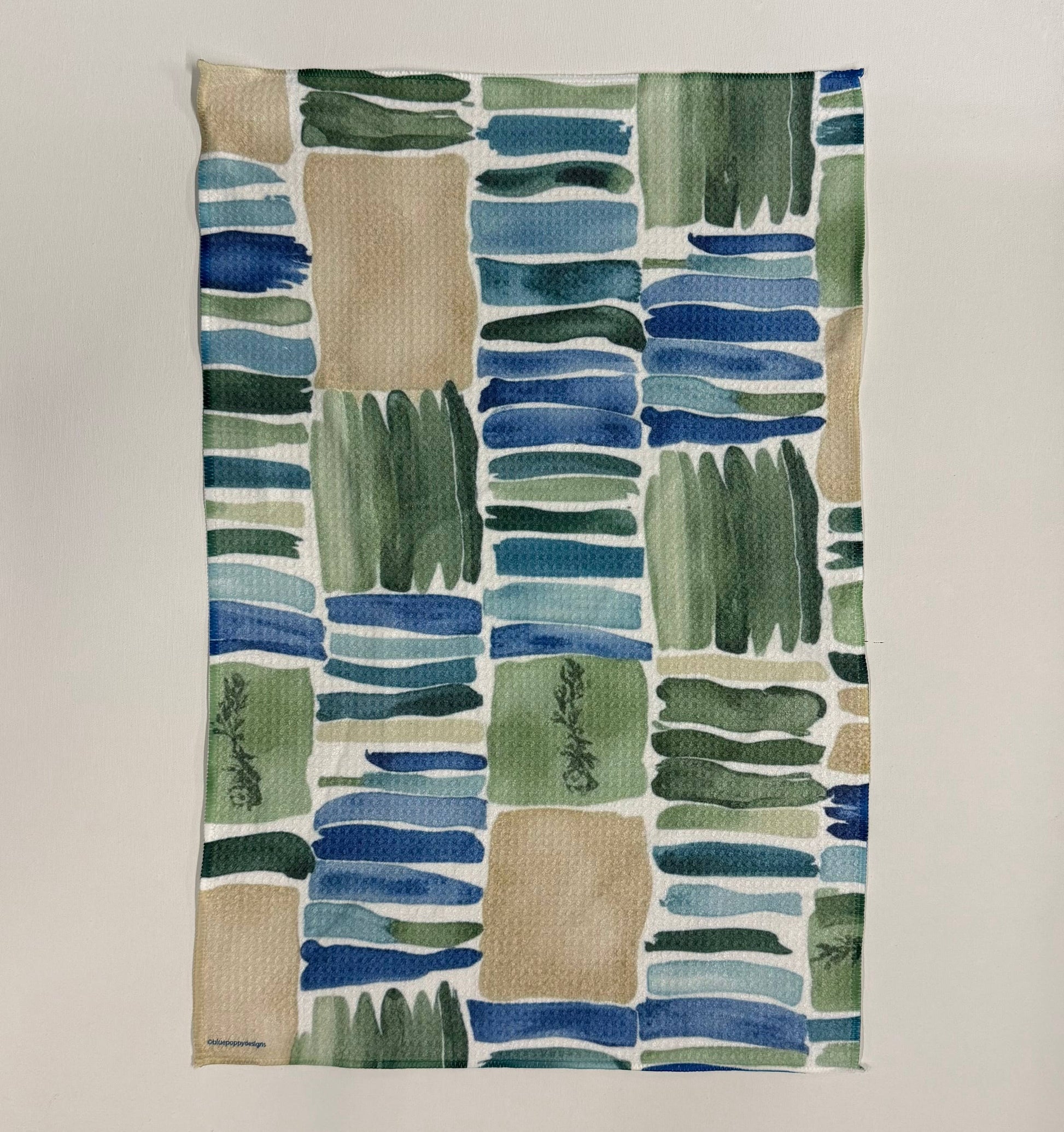Cool Green and Tan Waffle Kitchen Towel Tea Towel Blue Poppy Designs