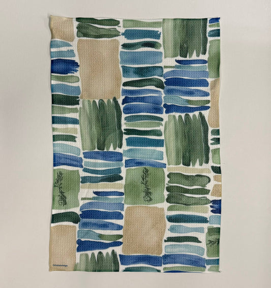 Cool Green and Tan Waffle Kitchen Towel Tea Towel Blue Poppy Designs