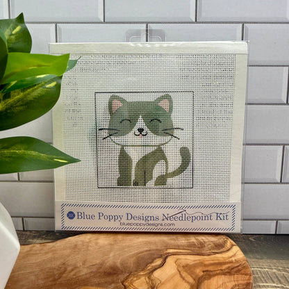 Cat Needlepoint Kit Embroidery/Cross Stitch Supplies Blue Poppy Designs