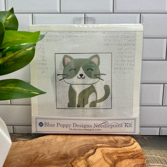 Cat Needlepoint Kit Embroidery/Cross Stitch Supplies Blue Poppy Designs