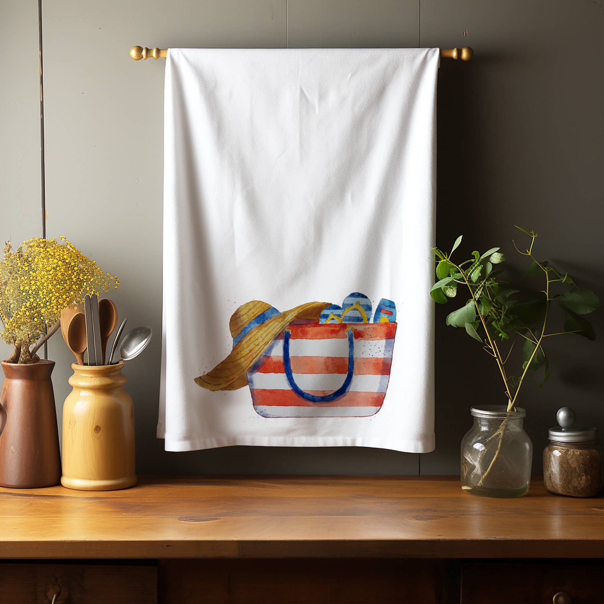 Beach Bag D Kitchen Towel Tea Towel Blue Poppy Designs