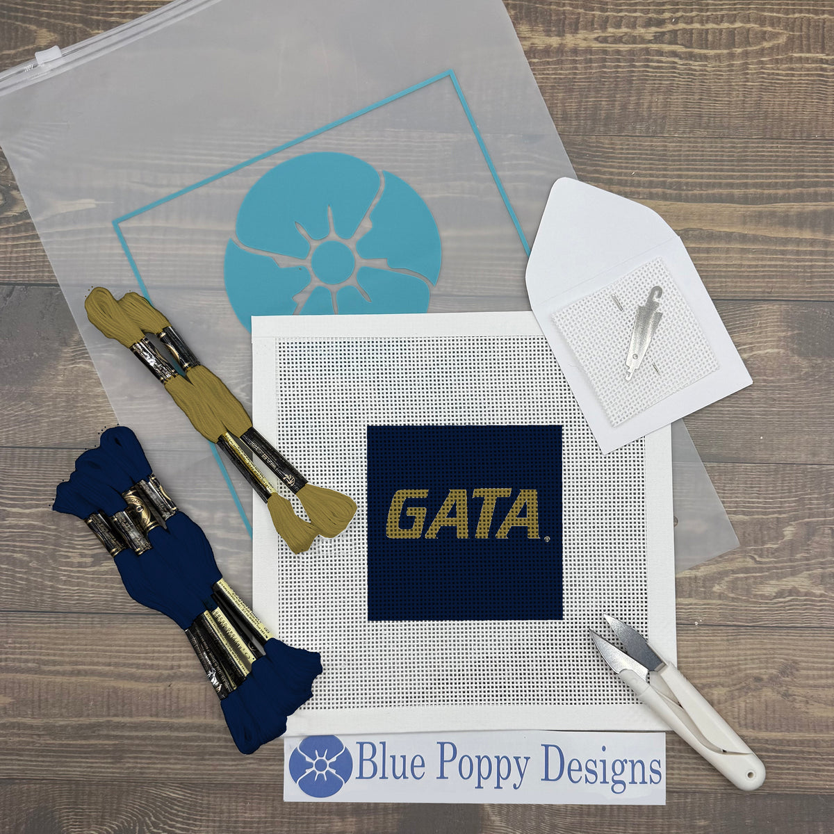 GSU GATA 4x4 Needlepoint Design Needlepoint Kit Blue Poppy Designs