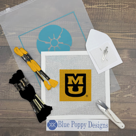 Mizzou MU 4x4 Needlepoint Design Needlepoint Kit Blue Poppy Designs