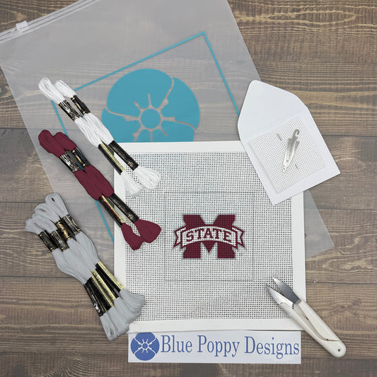 Mississippi State Letter M 4x4 Needlepoint Design Needlepoint Kit Blue Poppy Designs