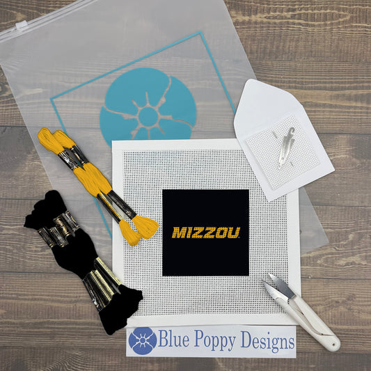 "Mizzou" 4x4 Needlepoint Design Needlepoint Kit Blue Poppy Designs