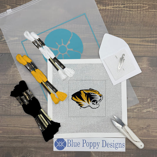 Missouri Tiger 4x4 Needlepoint Design Needlepoint Kit Blue Poppy Designs