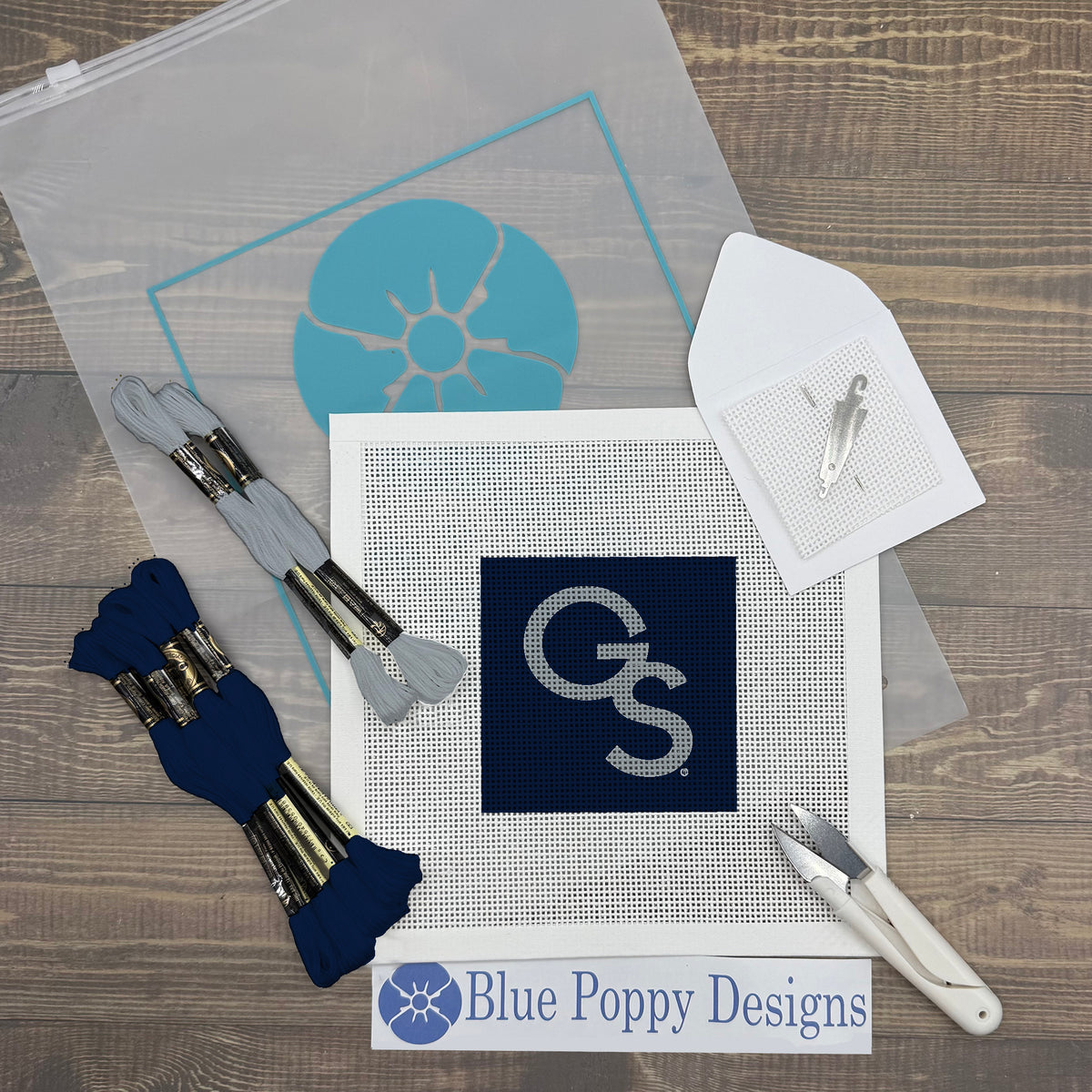 GSU "GS" 4x4 Needlepoint Design Needlepoint Kit Blue Poppy Designs