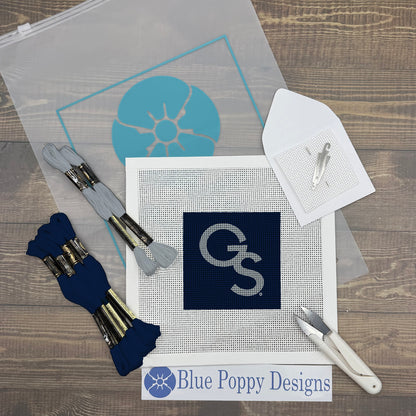GSU "GS" 4x4 Needlepoint Design Needlepoint Kit Blue Poppy Designs